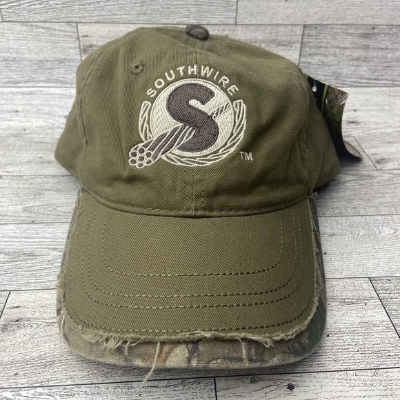 Southwire RealTree Hat Green Camouflage  Distressed Bill Strapback Camo Cap - Picture 2 of 15